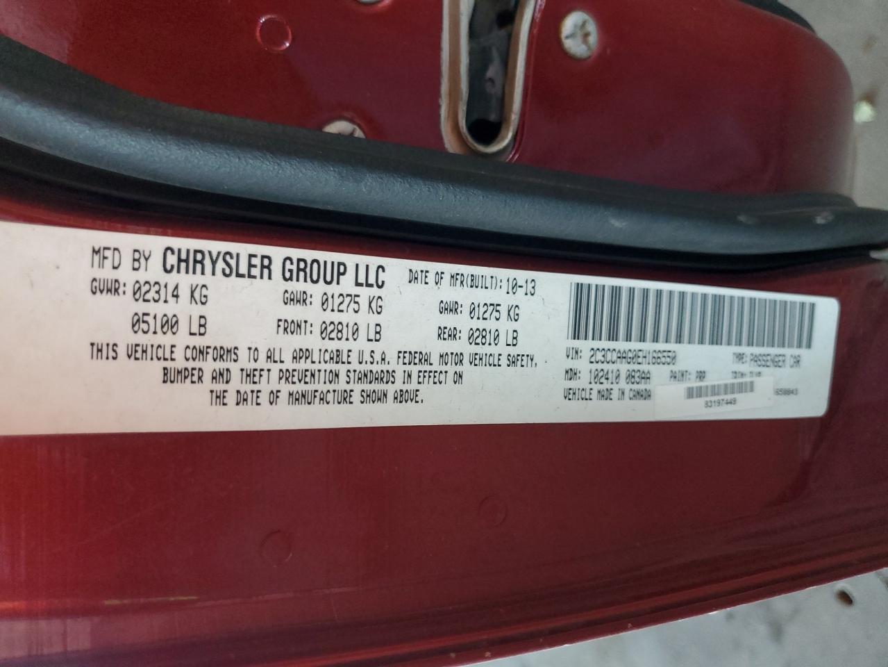 VIN 2C3CCAAG0EH166550 2014 CHRYSLER 300 no.12