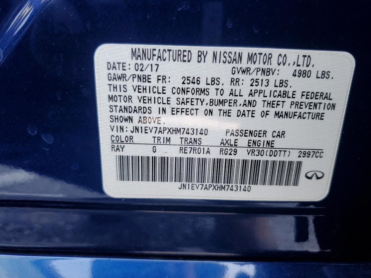 VIN JN1EV7APXHM743140 2017 INFINITI Q50 no.12