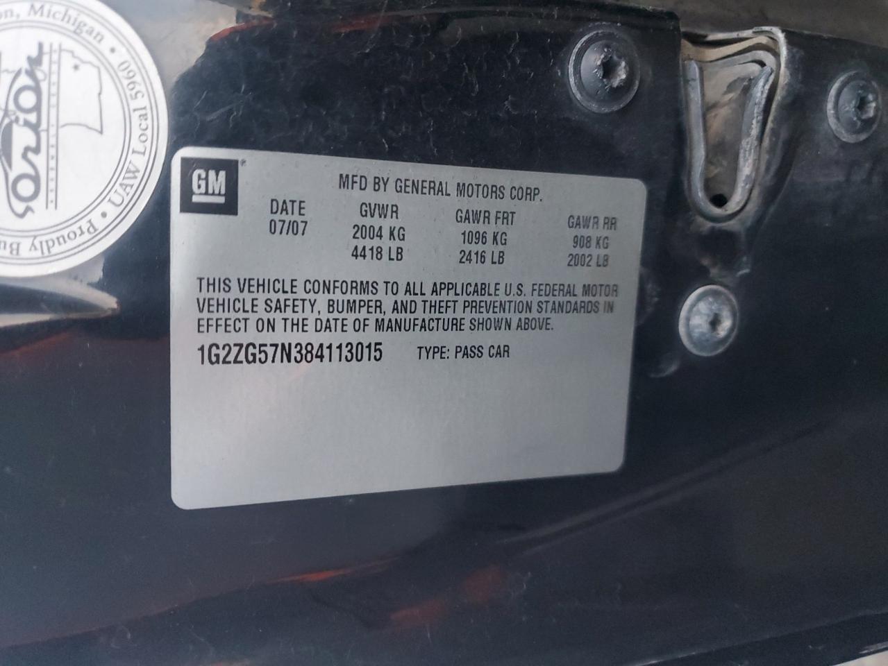 2008 Pontiac G6 Base VIN: 1G2ZG57N384113015 Lot: 79532554