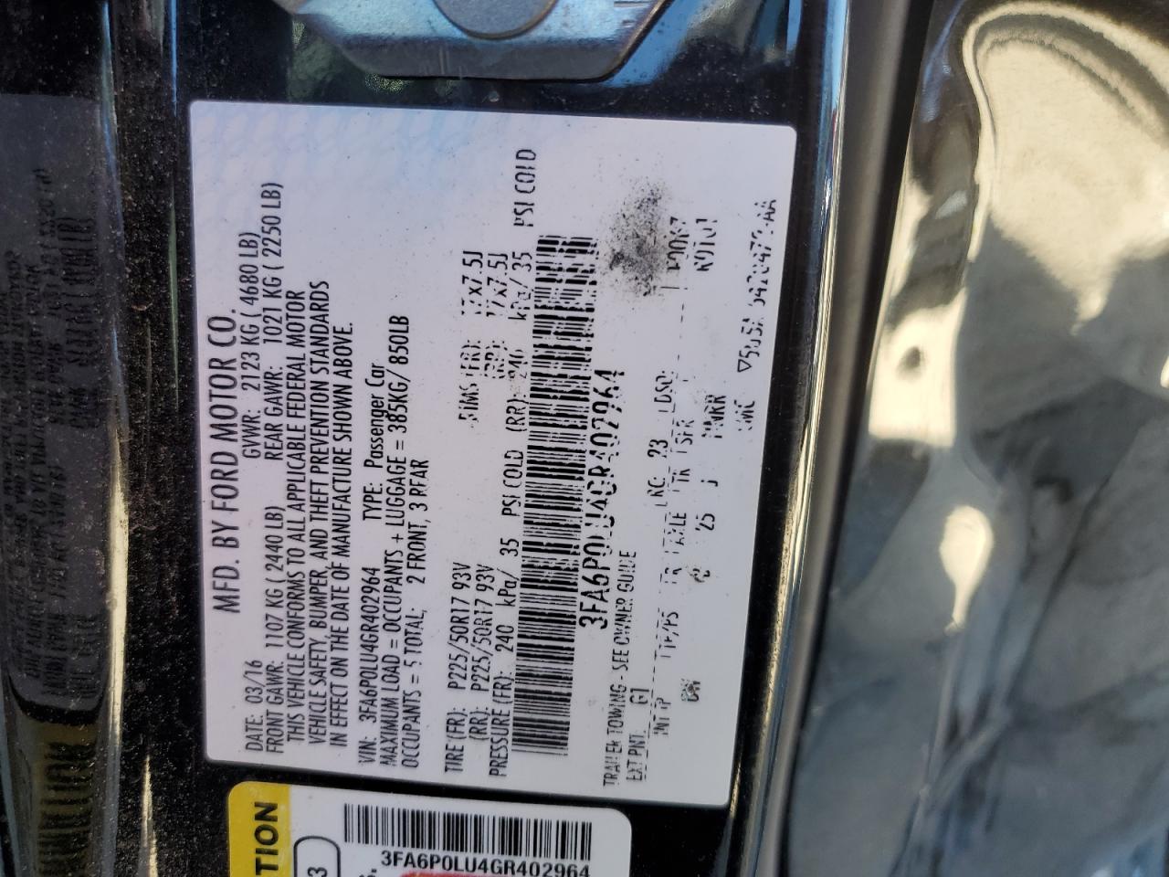 VIN 3FA6P0LU4GR402964 2016 FORD FUSION no.13