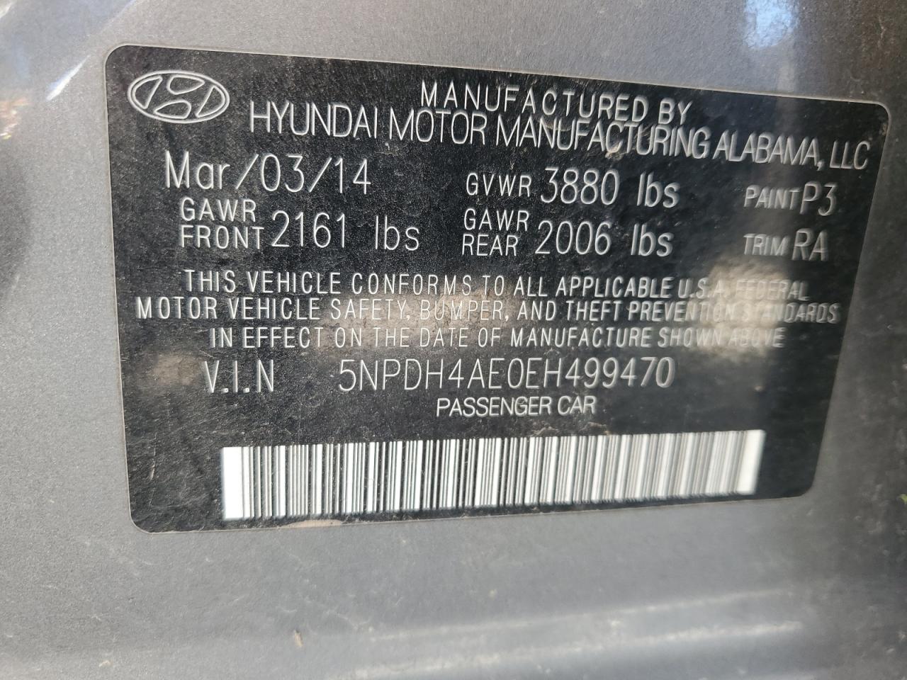 2014 Hyundai Elantra Se VIN: 5NPDH4AE0EH499470 Lot: 78696574