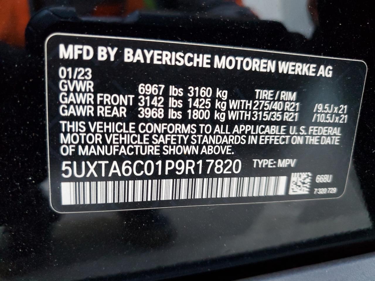 2023 BMW X5 xDrive45E VIN: 5UXTA6C01P9R17820 Lot: 80899974