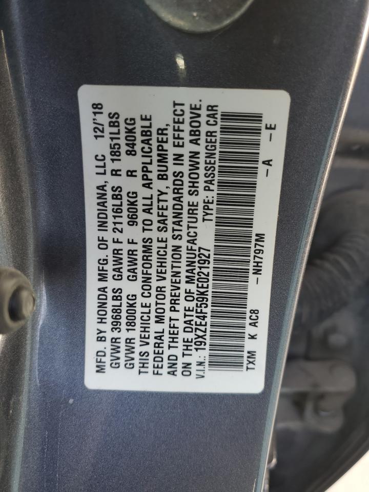 2019 Honda Insight Ex VIN: 19XZE4F59KE021927 Lot: 80274604