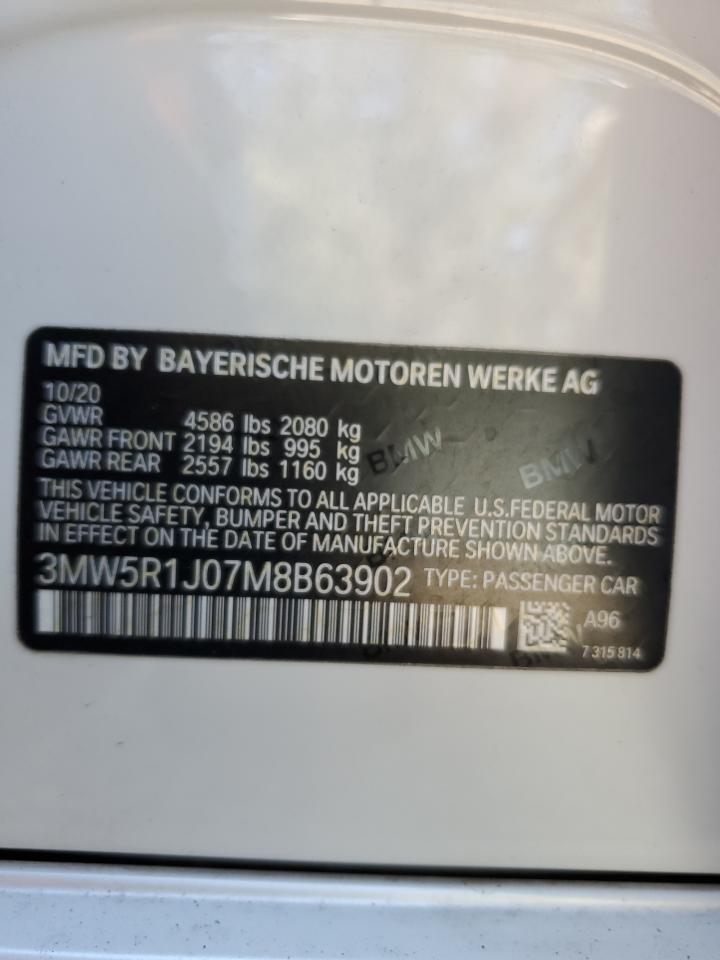 2021 BMW 330I VIN: 3MW5R1J07M8B63902 Lot: 82344174