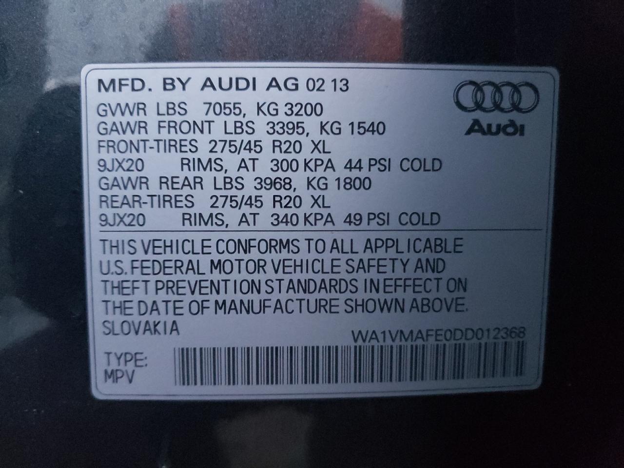 VIN WA1VMAFE0DD012368 2013 AUDI Q7 no.14