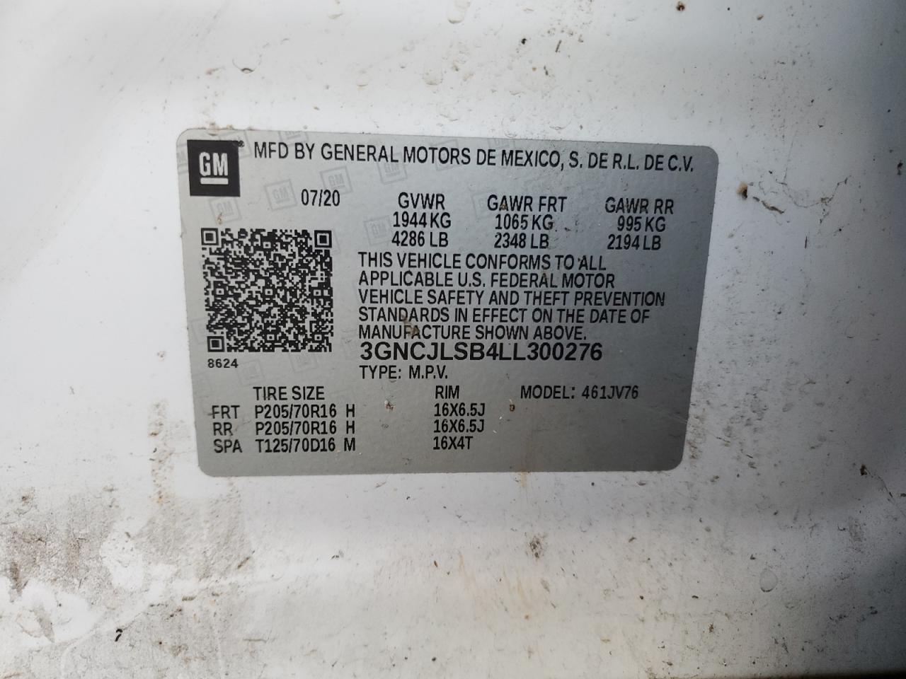 VIN 3GNCJLSB4LL300276 2020 CHEVROLET TRAX no.14