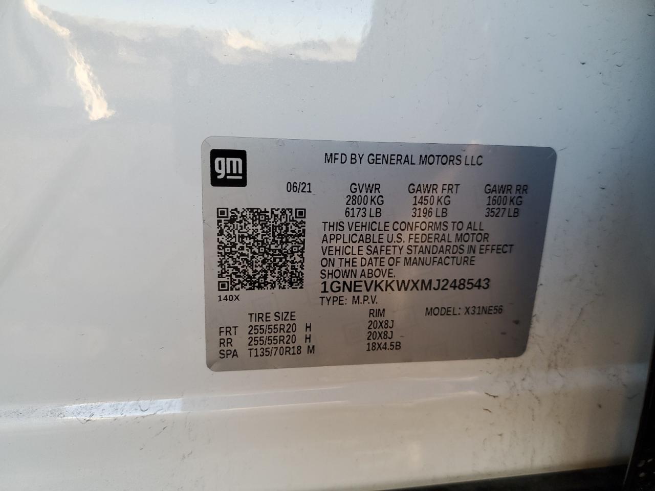 VIN 1GNEVKKWXMJ248543 2021 CHEVROLET TRAVERSE no.13