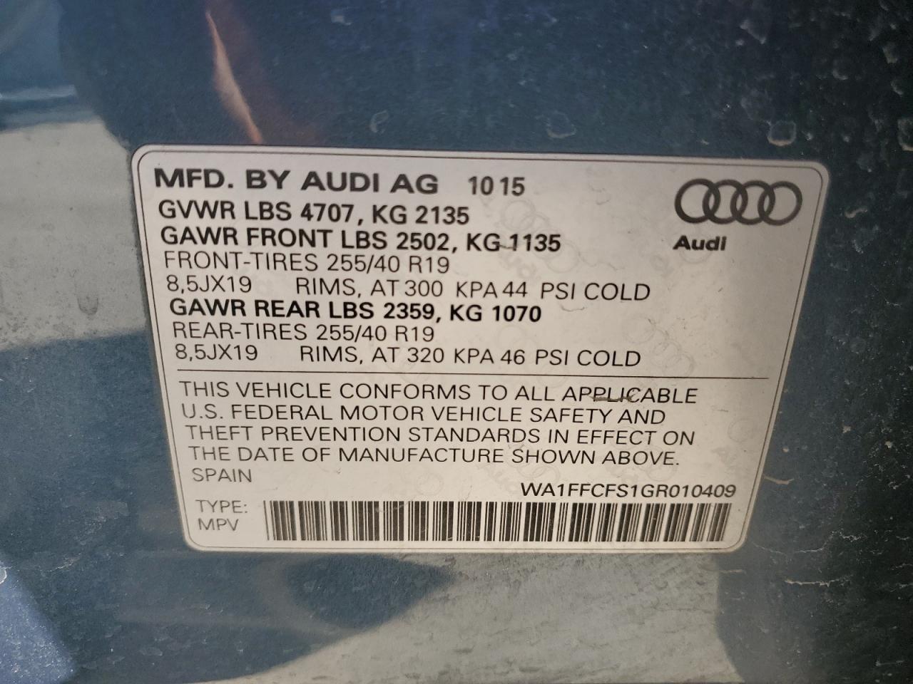 2016 Audi Q3 Prestige VIN: WA1FFCFS1GR010409 Lot: 81065394