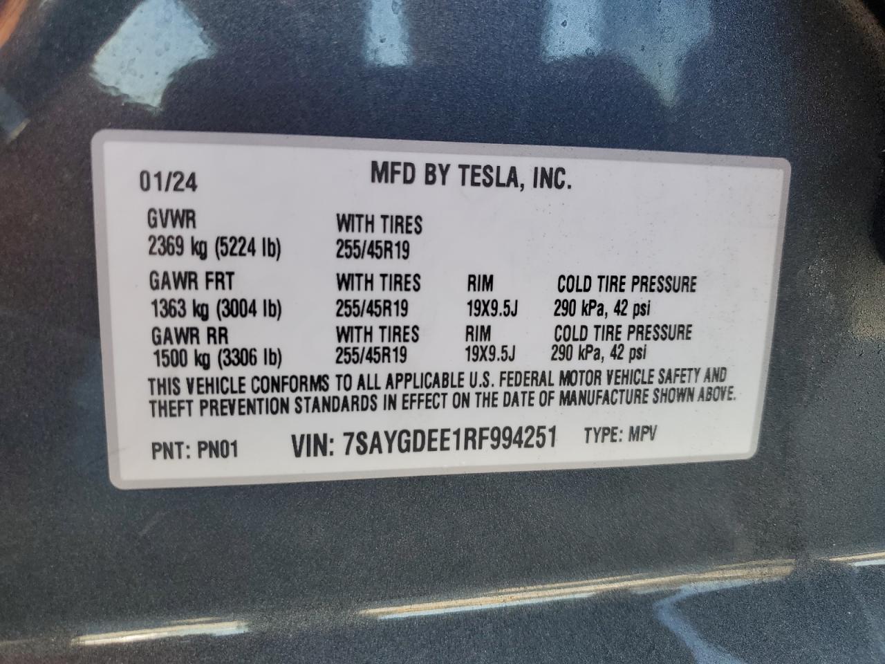 2024 Tesla Model Y VIN: 7SAYGDEE1RF994251 Lot: 80945624