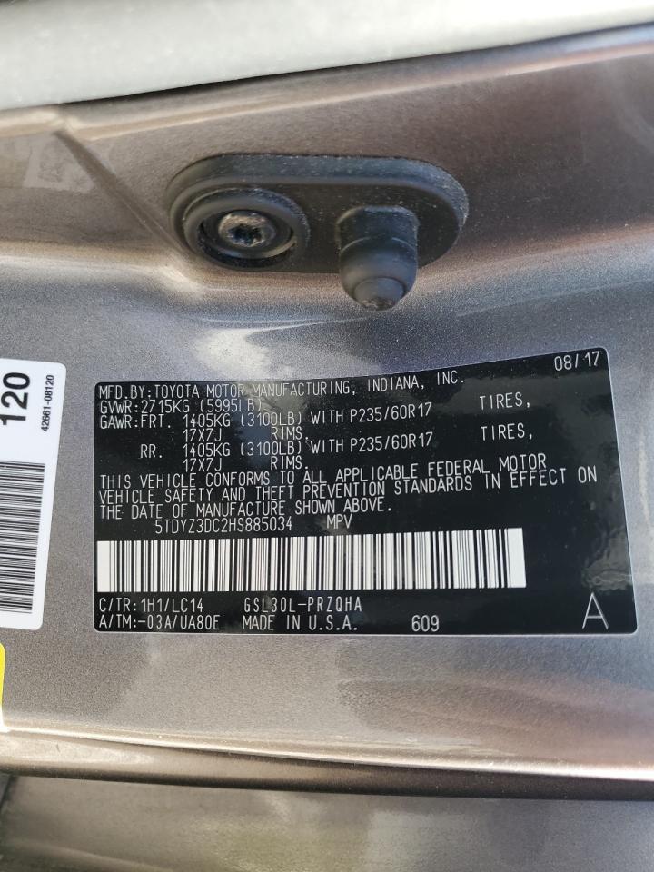 VIN 5TDYZ3DC2HS885034 2017 TOYOTA All Models no.14