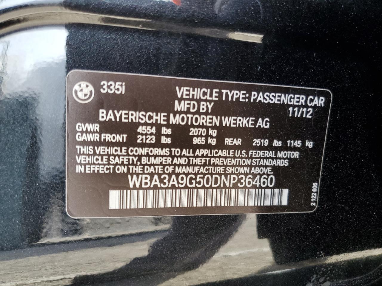 VIN WBA3A9G50DNP36460 2013 BMW 3 SERIES no.12