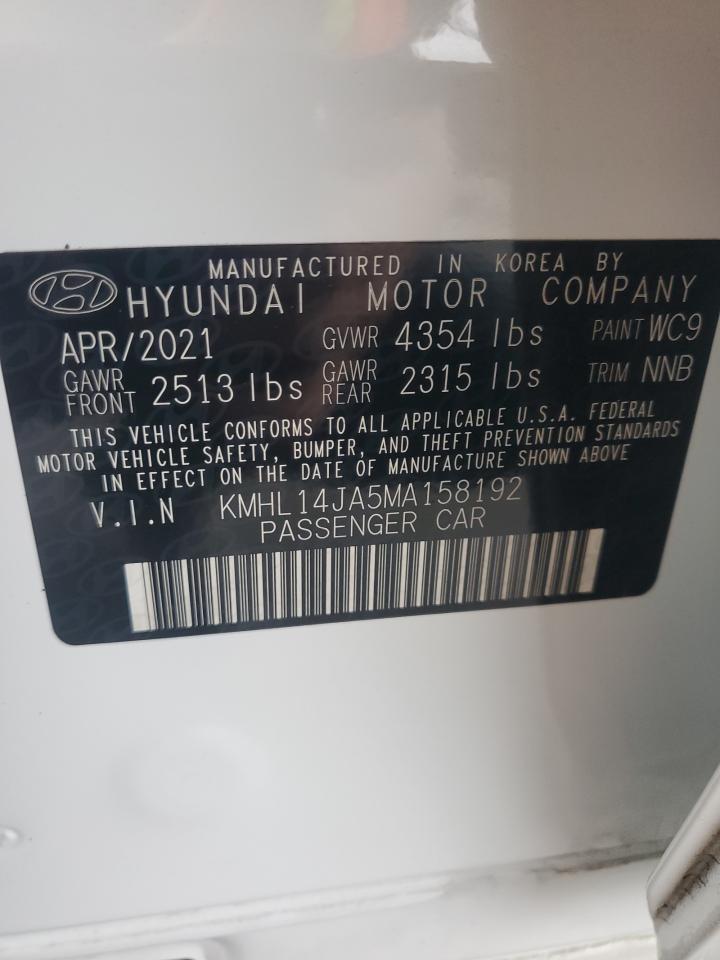 2021 Hyundai Sonata Sel VIN: KMHL14JA5MA158192 Lot: 78721464