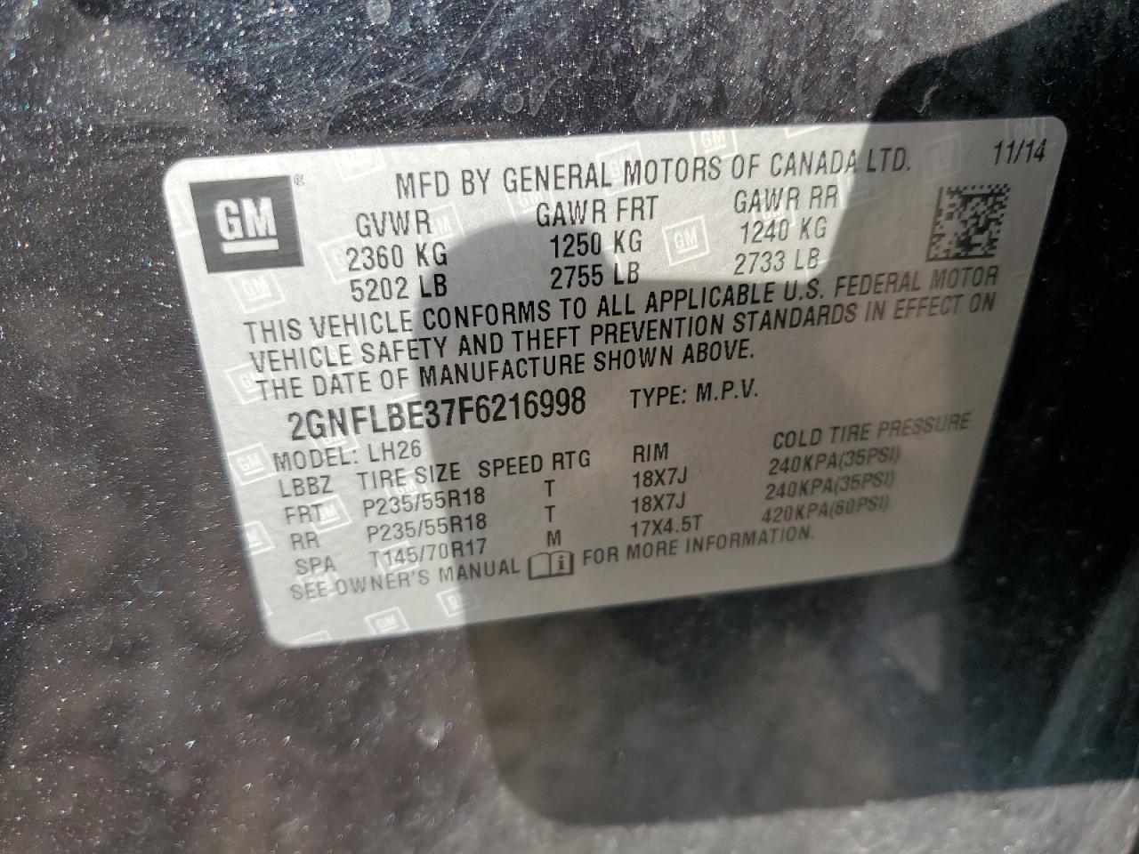 VIN 2GNFLBE37F6216998 2015 CHEVROLET EQUINOX no.13