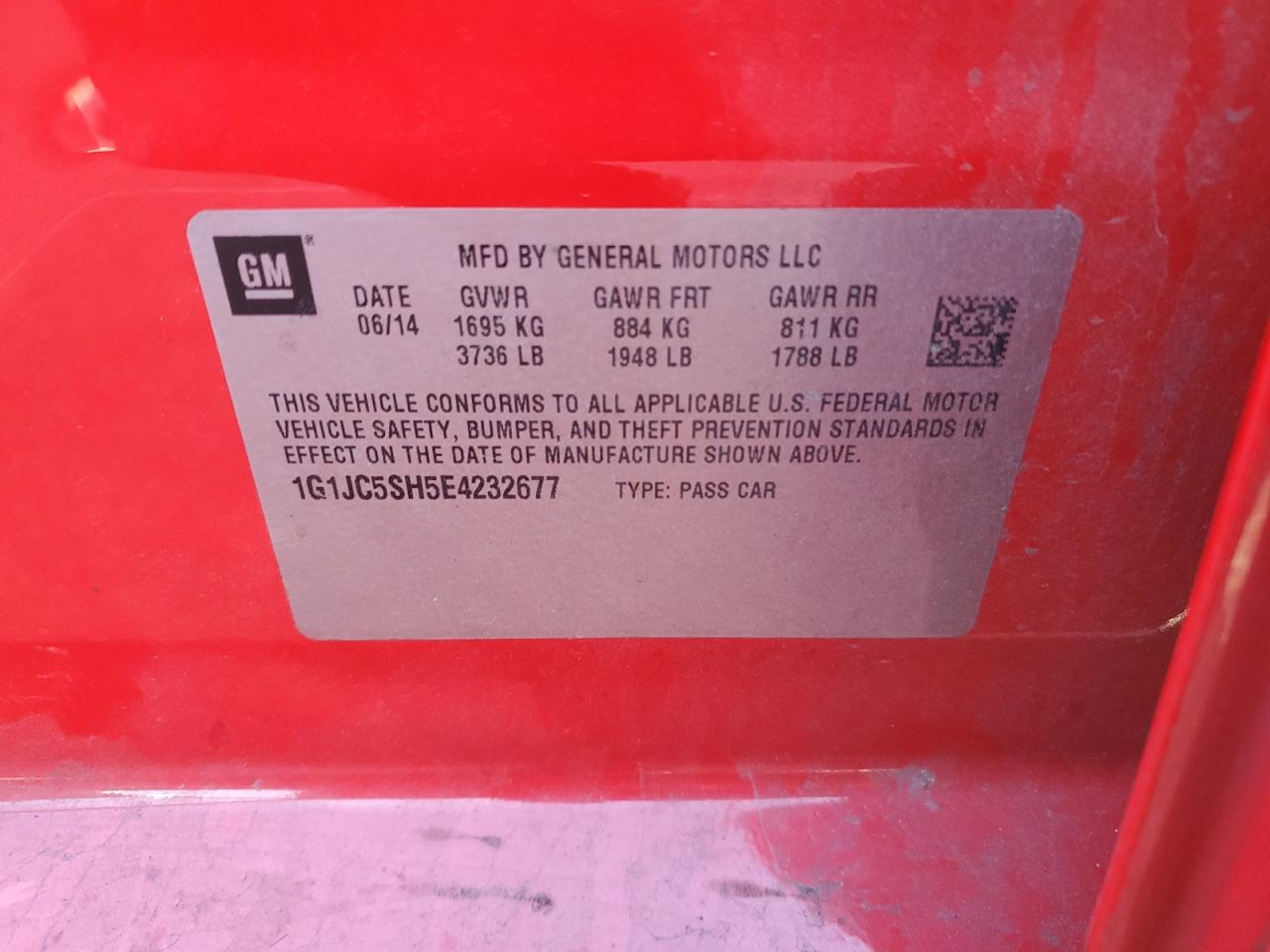 2014 Chevrolet Sonic Lt VIN: 1G1JC5SH5E4232677 Lot: 82610444