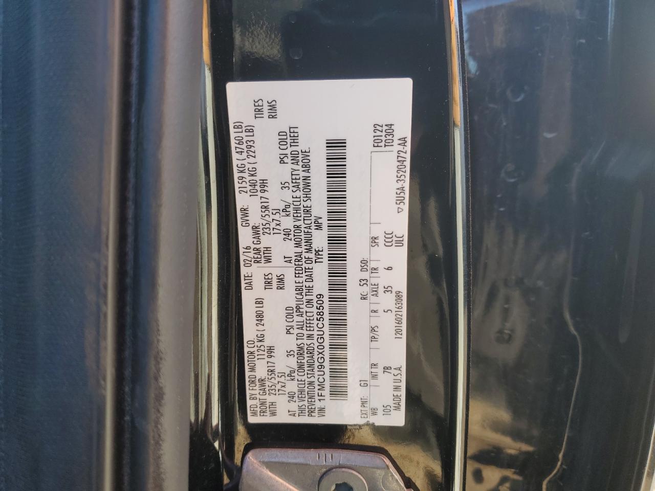 VIN 1FMCU9GX0GUC58509 2016 FORD ESCAPE no.14