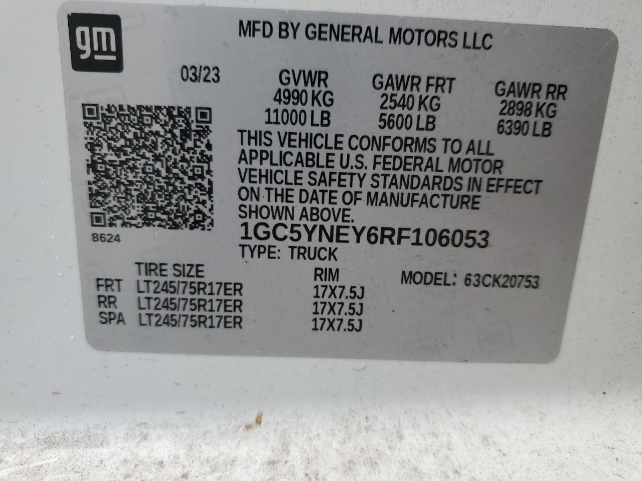 2024 Chevrolet Silverado K2500 Heavy Duty Lt VIN: 1GC5YNEY6RF106053 Lot: 81337974