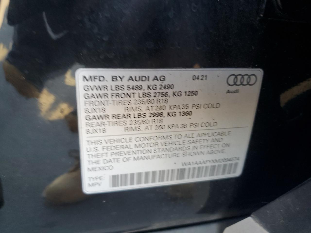 2021 Audi Q5 Premium VIN: WA1AAAFYXM2094574 Lot: 81127994