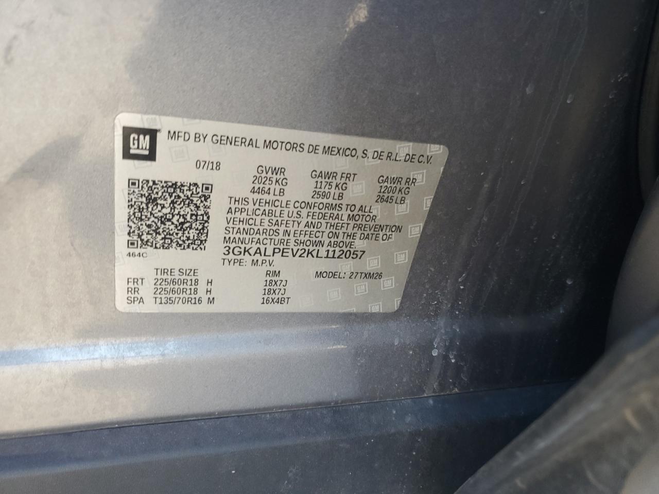 2019 GMC Terrain Slt VIN: 3GKALPEV2KL112057 Lot: 81933424
