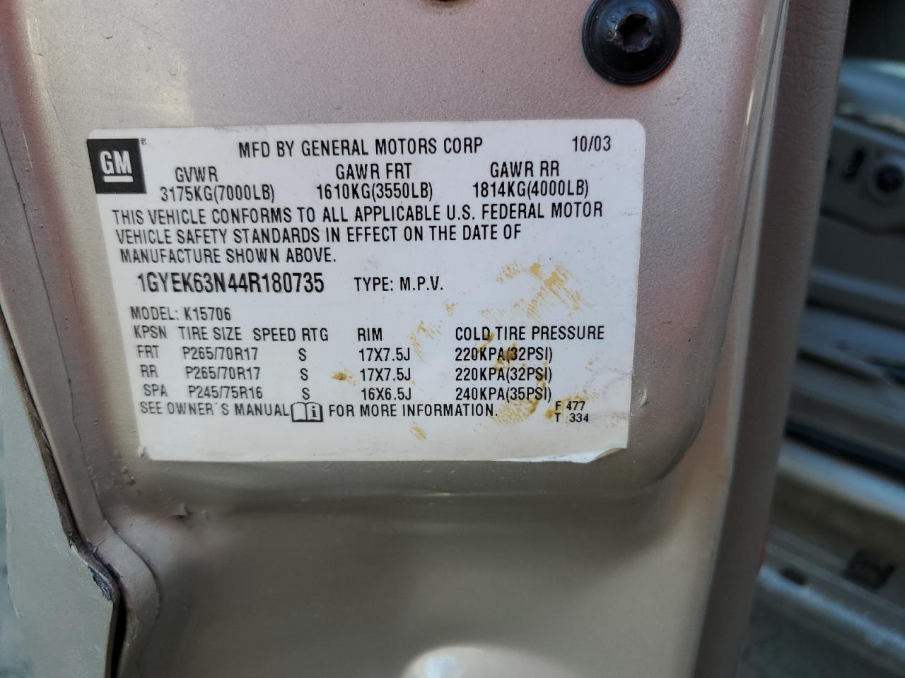 2004 Cadillac Escalade Luxury VIN: 1GYEK63N44R180735 Lot: 80145184