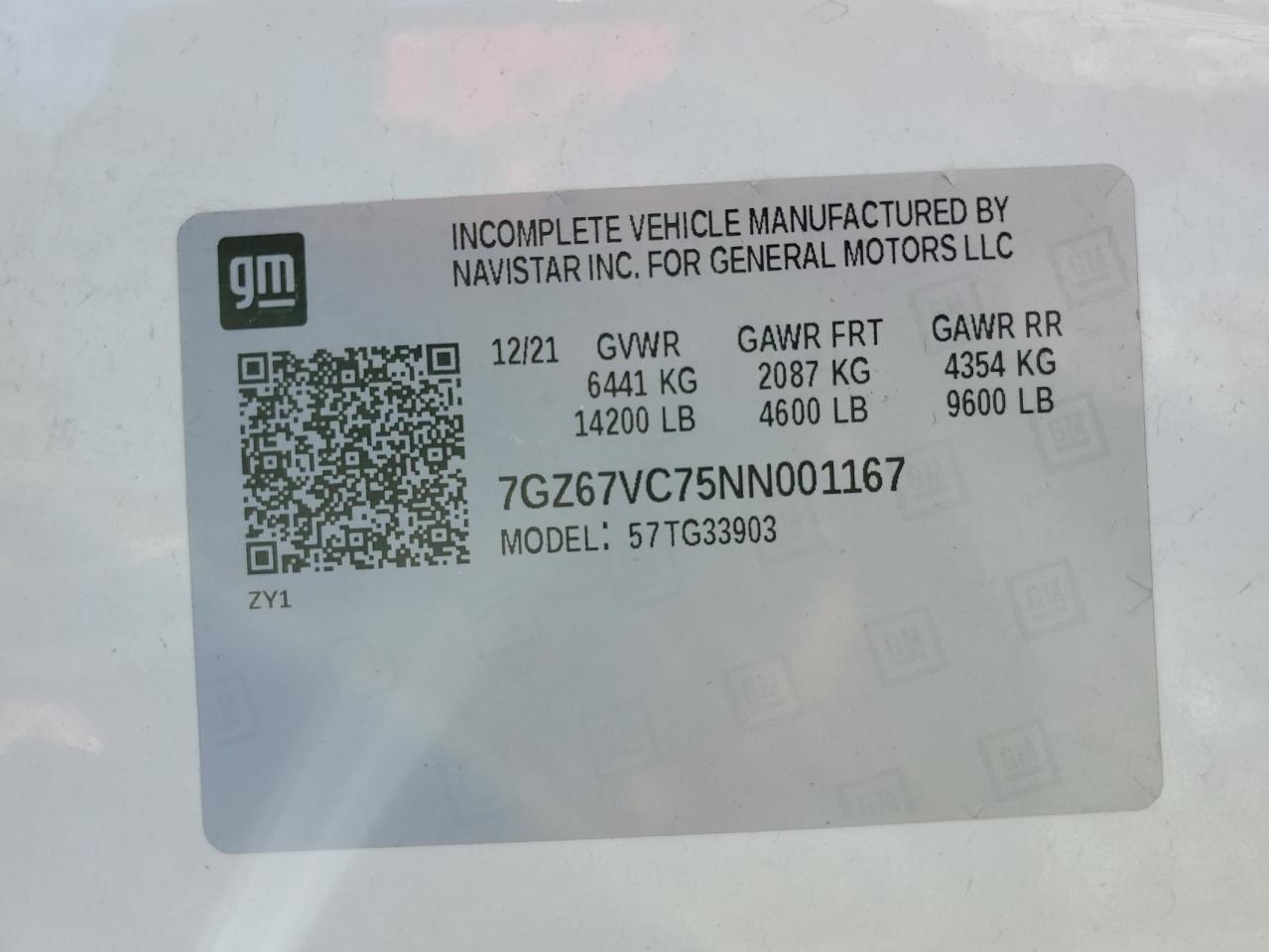 2022 GMC Savana Cutaway G4500 VIN: 7GZ67VC75NN001167 Lot: 80589184