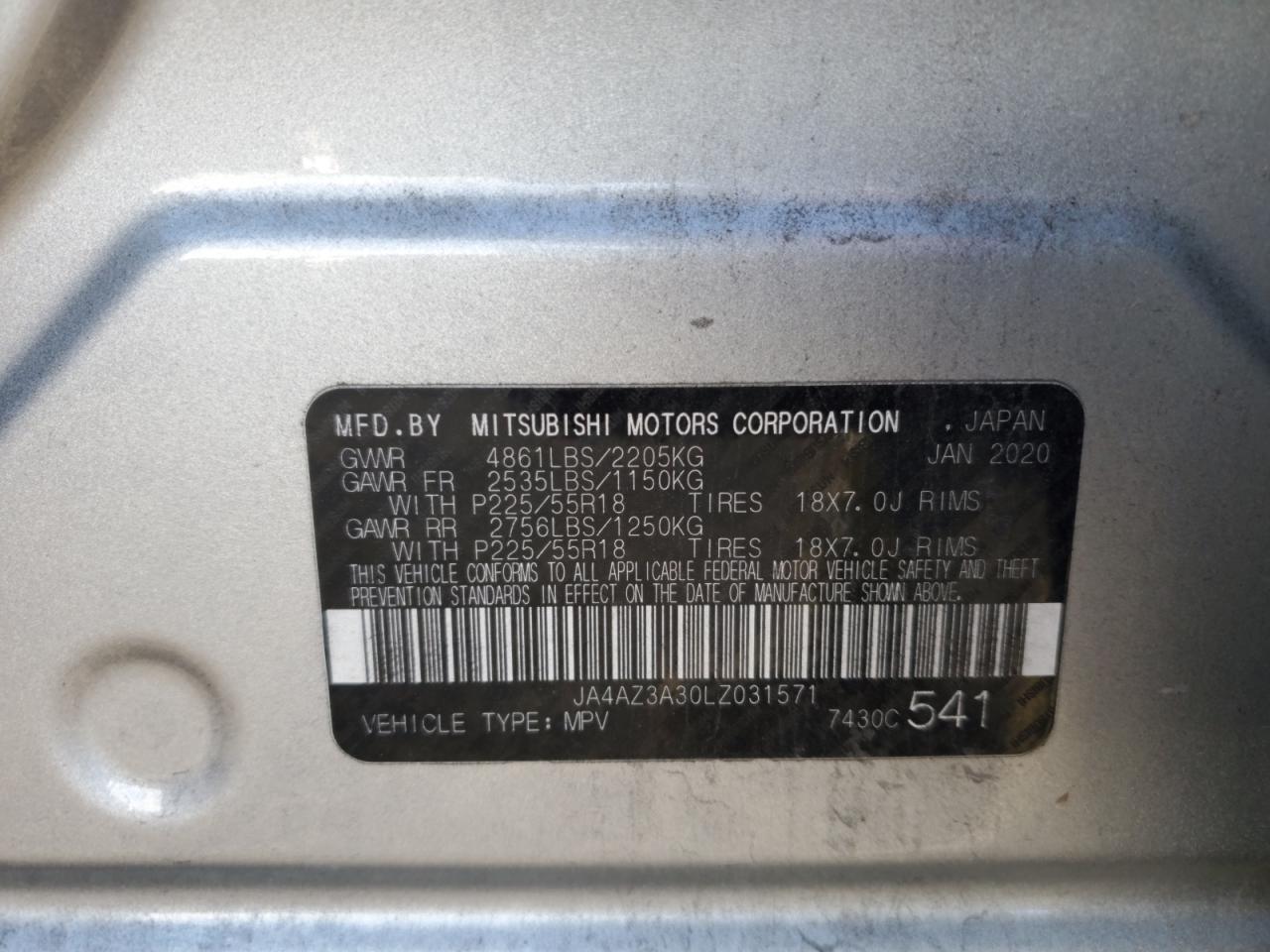 JA4AZ3A30LZ031571 2020 MITSUBISHI OUTLANDER - Image 13