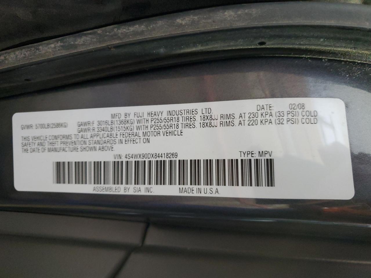 4S4WX90DX84418269 2008 Subaru Tribeca Limited