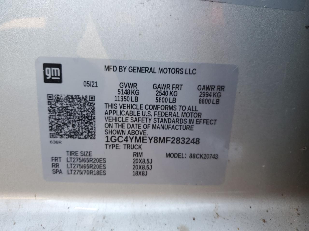 VIN 1GC4YMEY8MF283248 2021 CHEVROLET ALL Models no.12