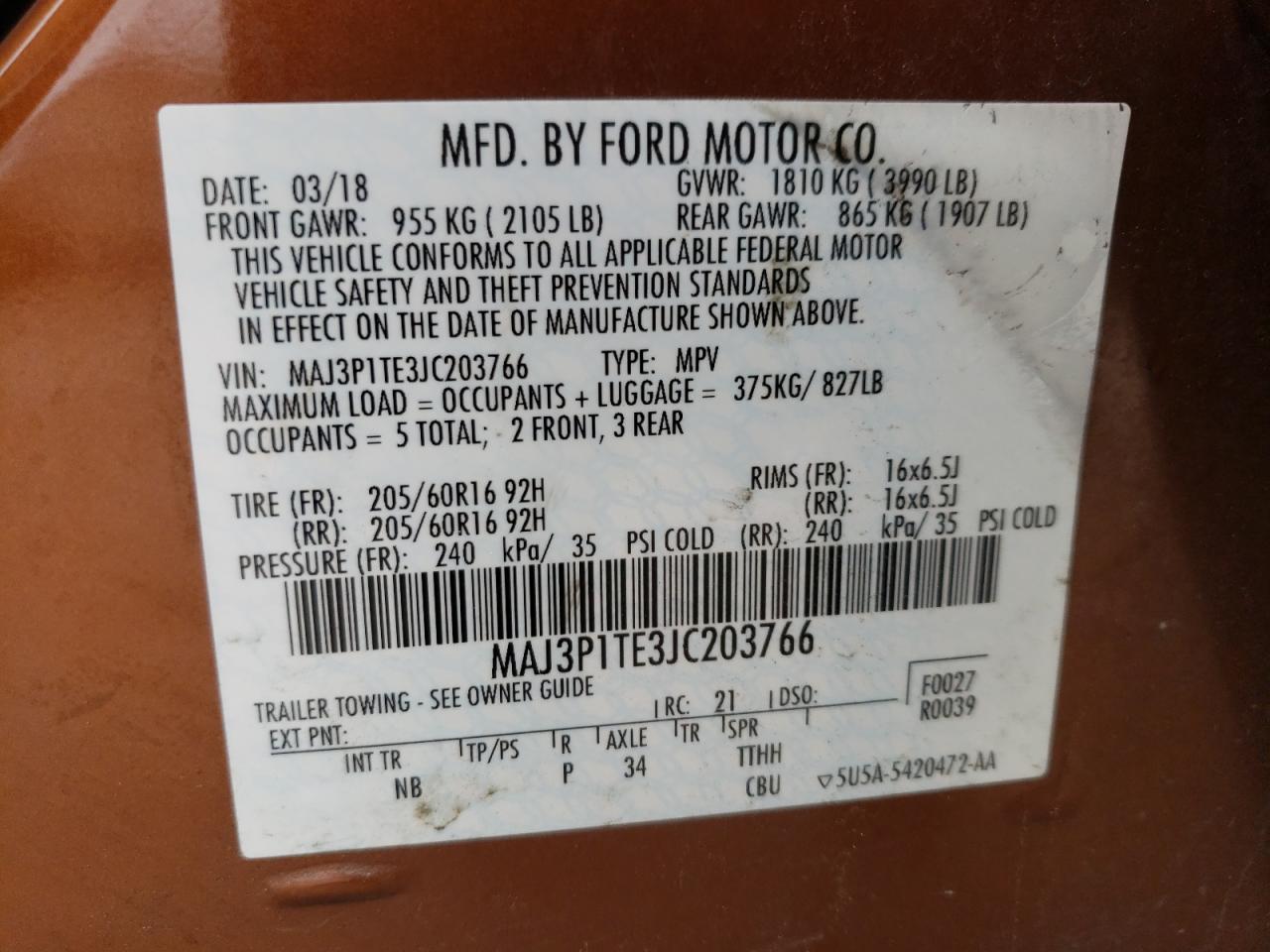 2018 Ford Ecosport Se VIN: MAJ3P1TE3JC203766 Lot: 81365404