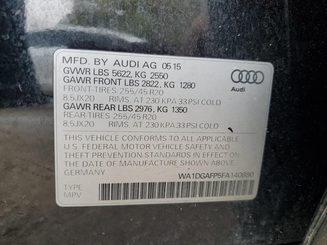 VIN WA1DGAFP5FA140890 2015 AUDI Q5 no.13