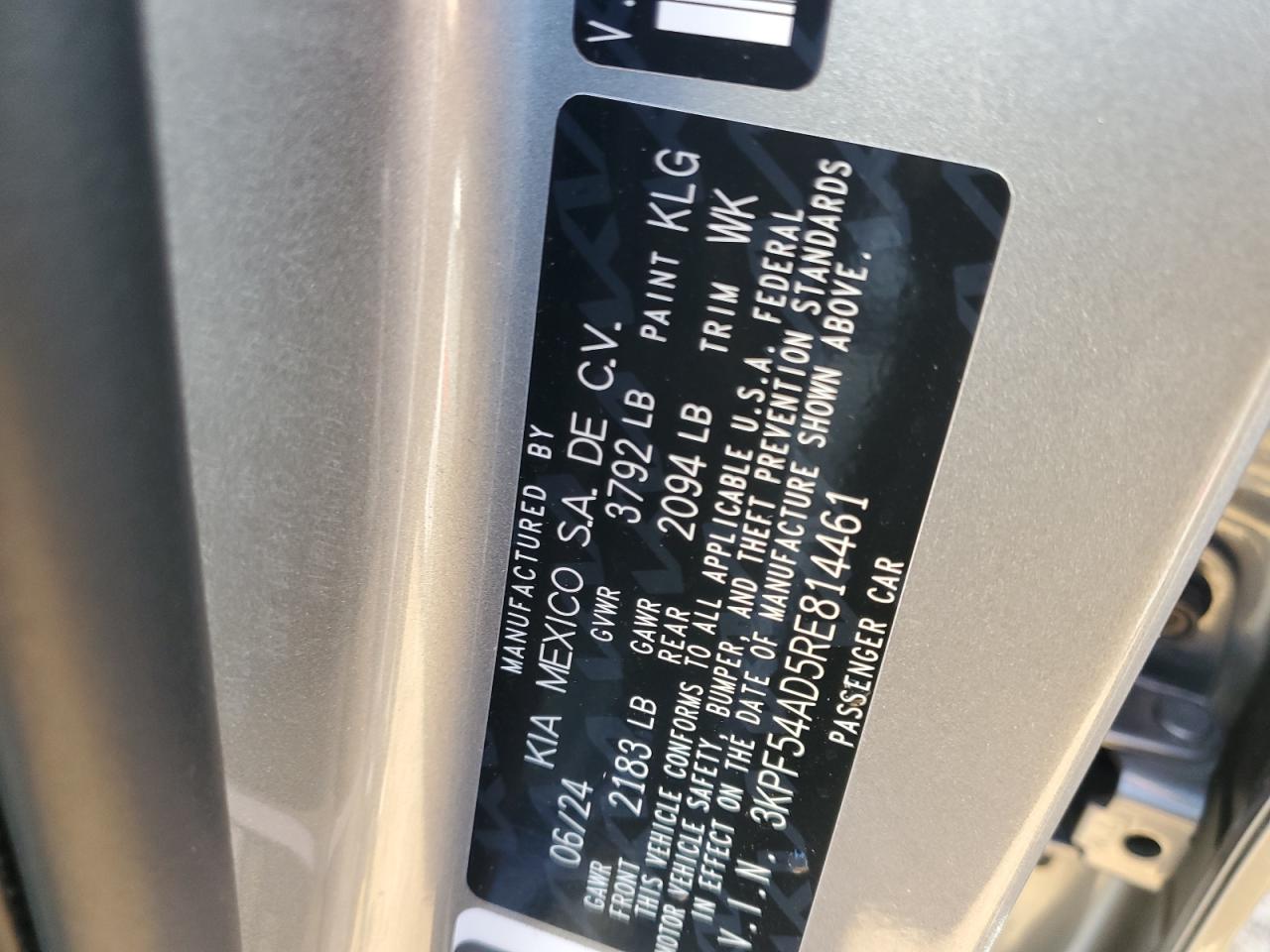 2024 Kia Forte Gt Line VIN: 3KPF54AD5RE814461 Lot: 79962674