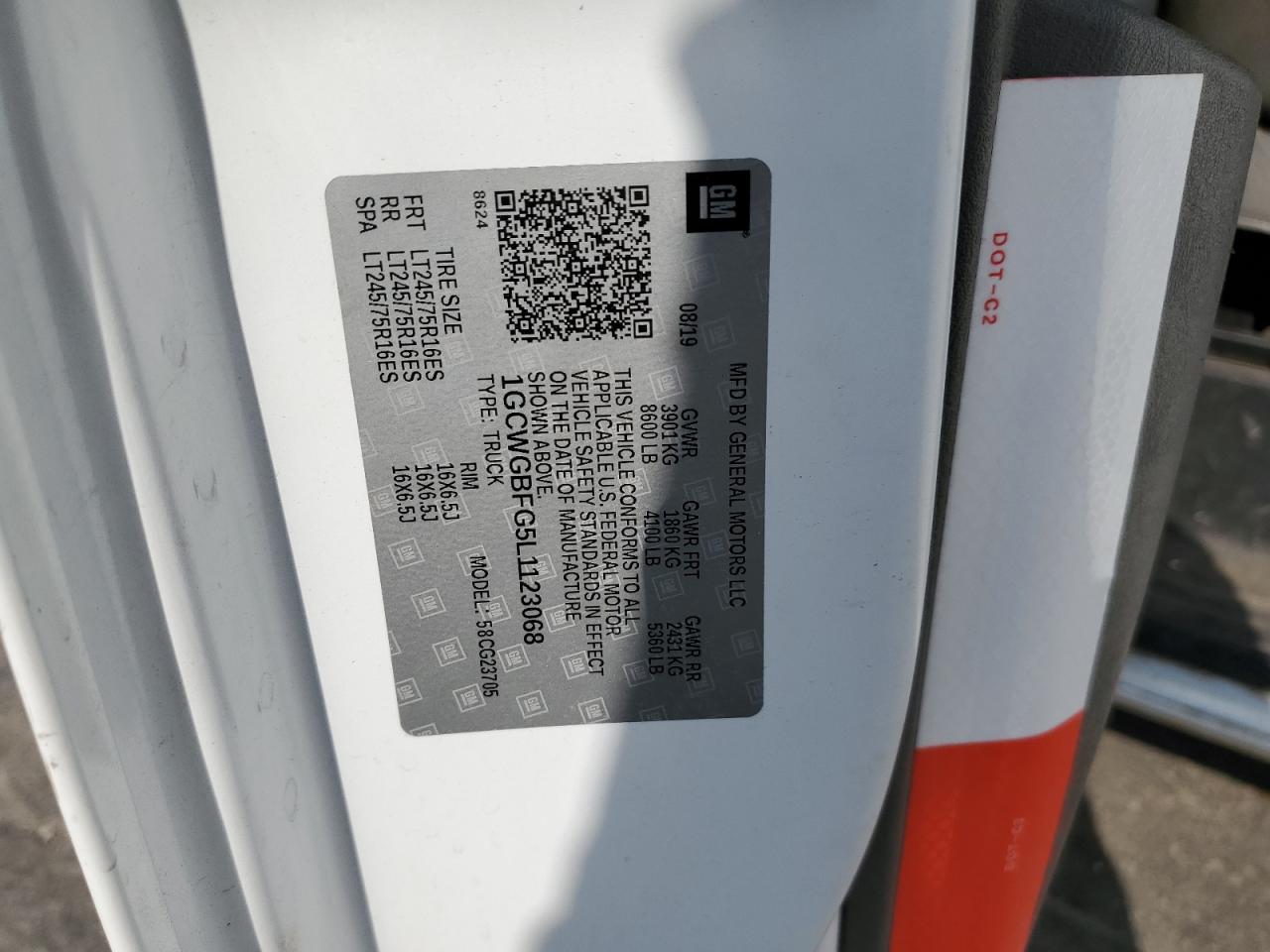 2020 Chevrolet Express G2500 VIN: 1GCWGBFG5L1123068 Lot: 80862994