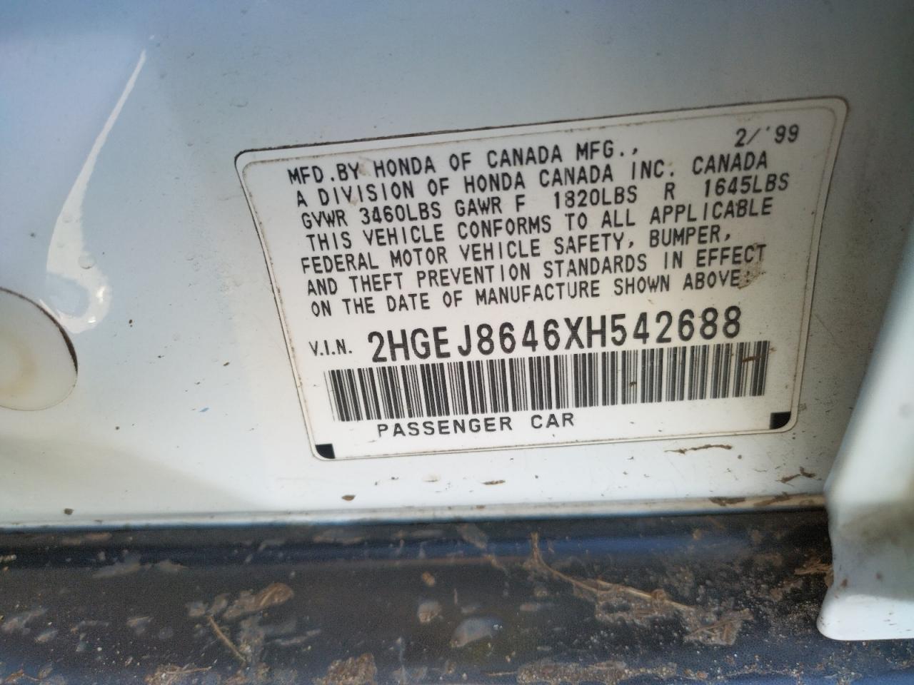 1999 Honda Civic Ex VIN: 2HGEJ8646XH542688 Lot: 79339994