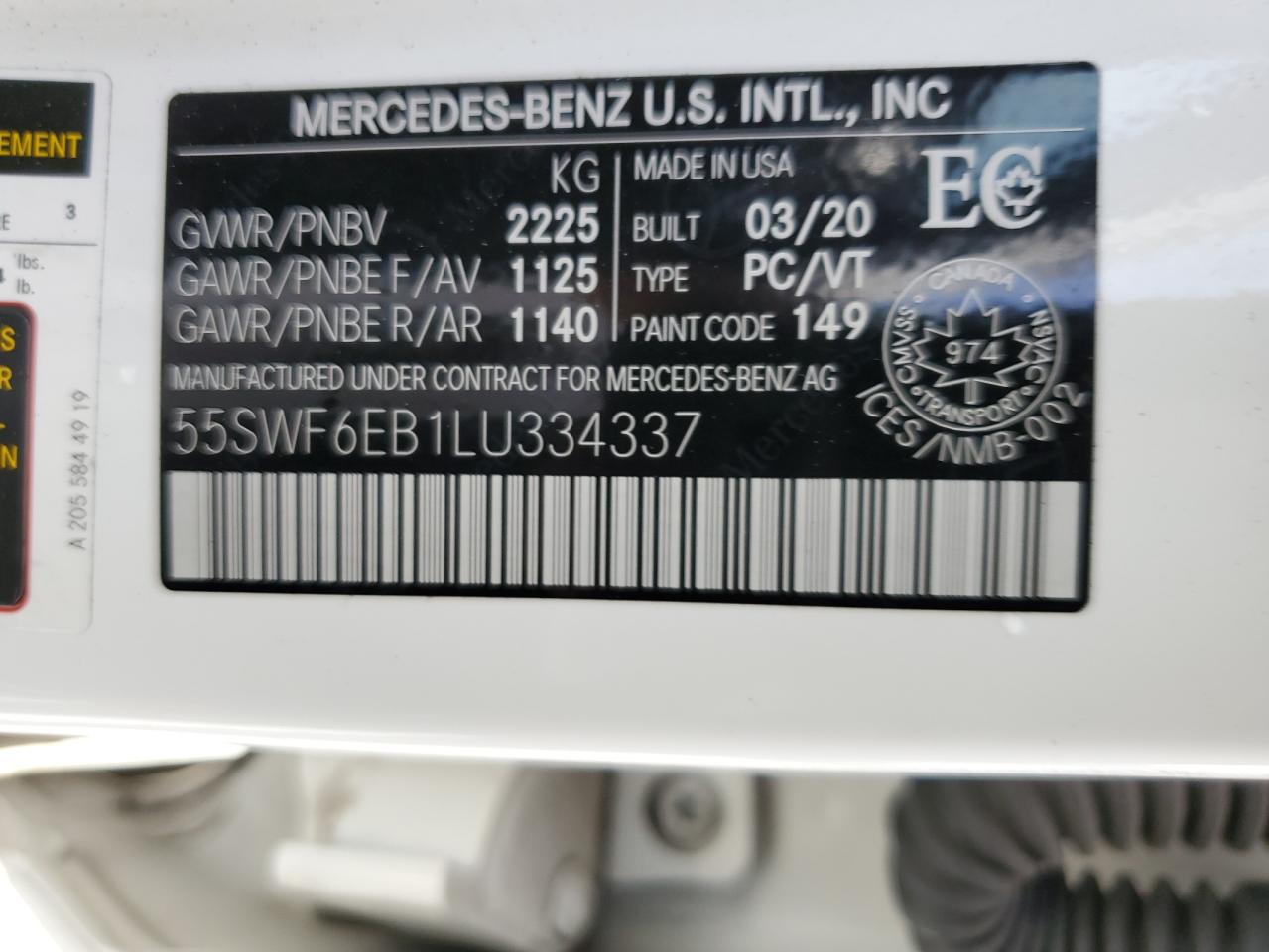 VIN 55SWF6EB1LU334337 2020 MERCEDES-BENZ C-CLASS no.12