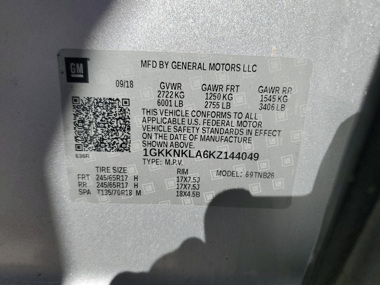 VIN 1GKKNKLA6KZ144049 2019 GMC ACADIA no.13