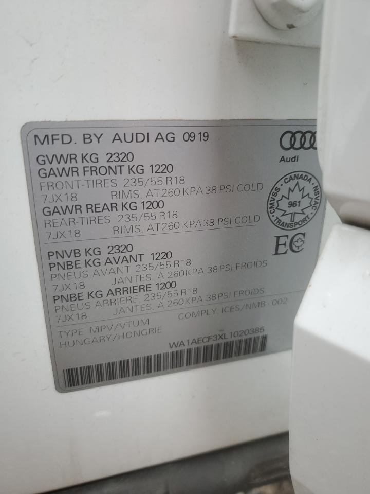 2020 Audi Q3 Premium VIN: WA1AECF3XL1020385 Lot: 77187184