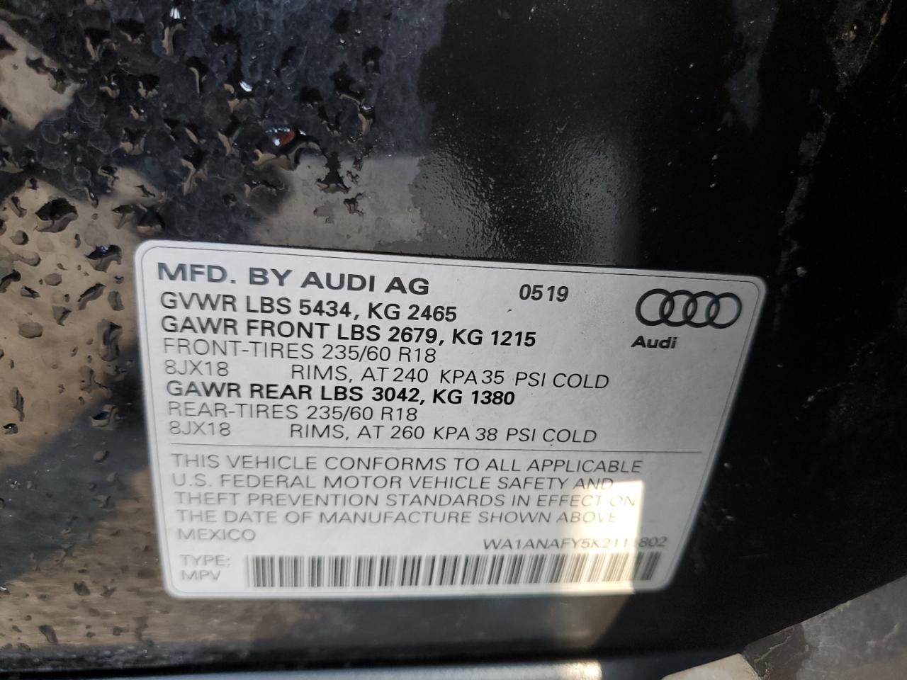 2019 Audi Q5 Premium VIN: WA1ANAFY5K2111802 Lot: 80476124