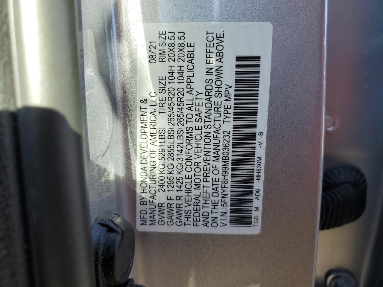 VIN 5FNYF8H99MB036232 2021 HONDA PASSPORT no.13