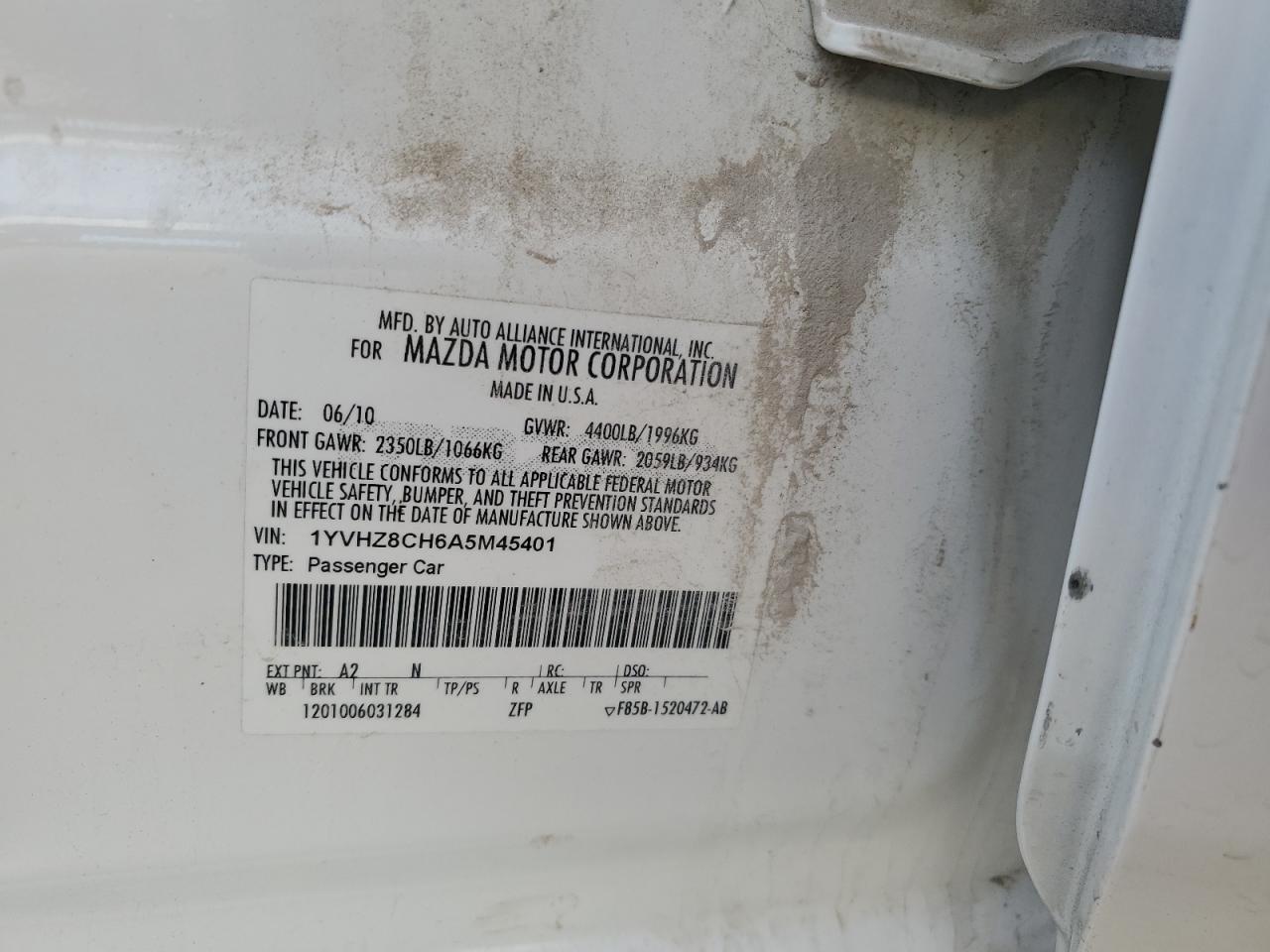 2010 Mazda 6 I VIN: 1YVHZ8CH6A5M45401 Lot: 80028024