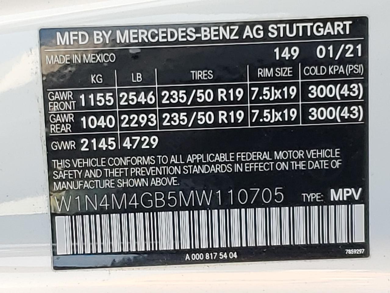 VIN W1N4M4GB5MW110705 2021 MERCEDES-BENZ GLB-CLASS no.13