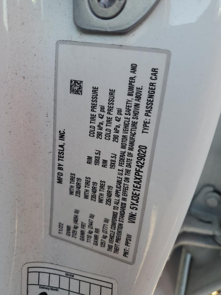 VIN 5YJ3E1EAXPF429020 2023 TESLA MODEL 3 no.12