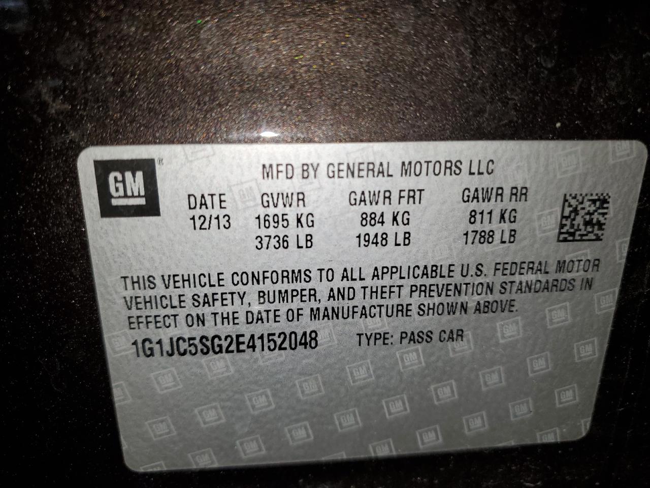 VIN 1G1JC5SG2E4152048 2014 CHEVROLET SONIC no.12