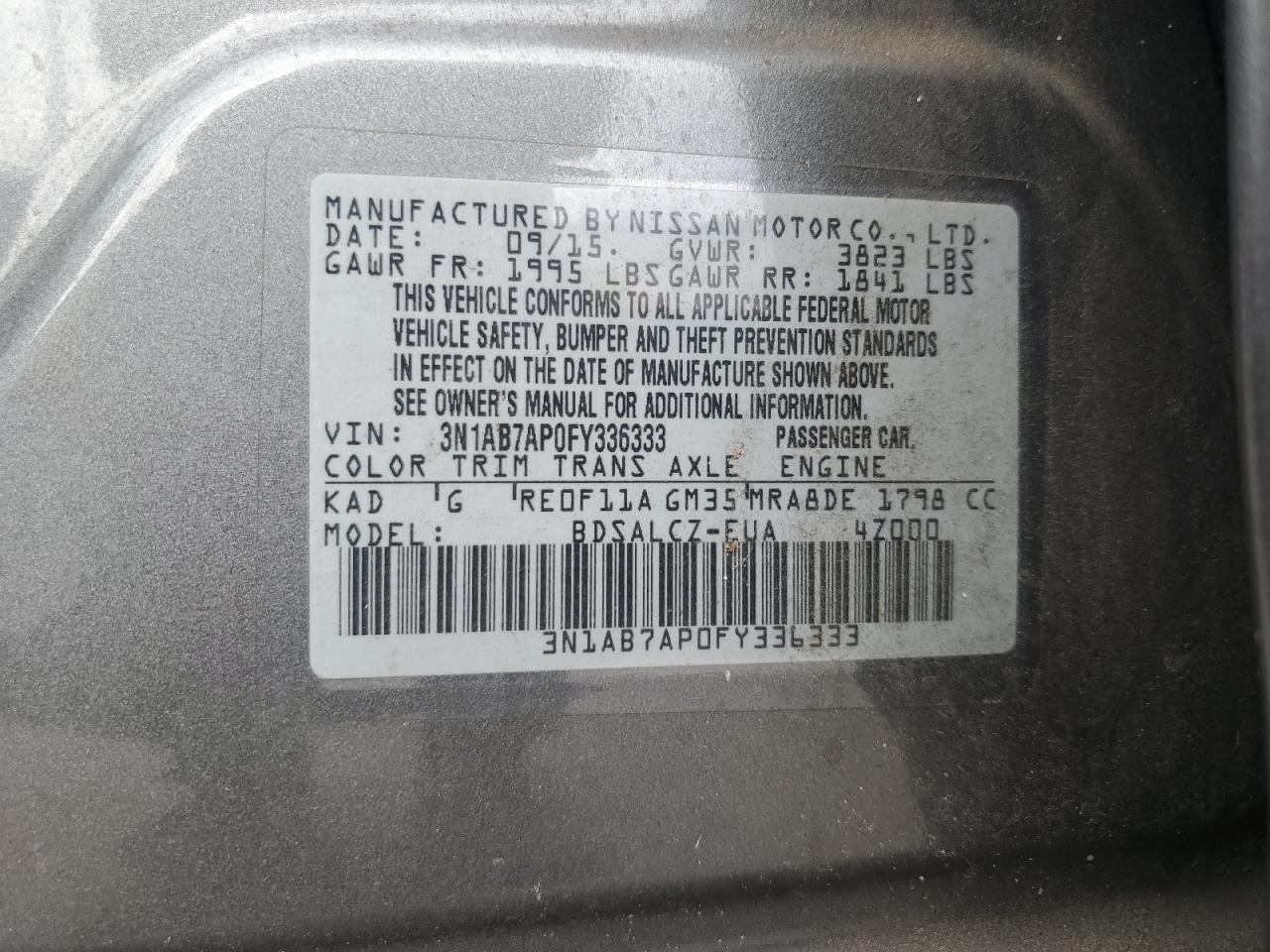 VIN 3N1AB7AP0FY336333 2015 NISSAN SENTRA no.12