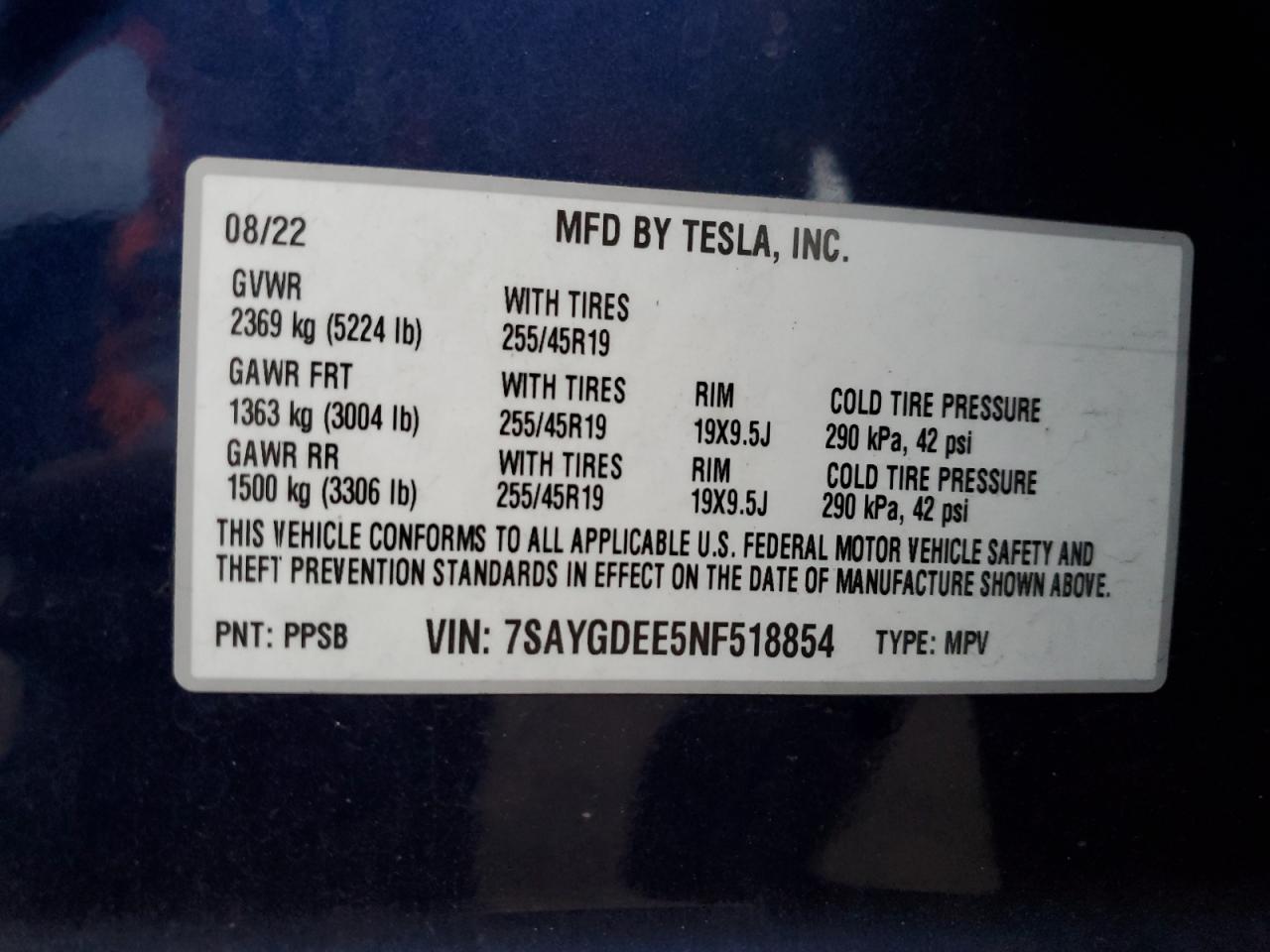 2022 Tesla Model Y VIN: 7SAYGDEE5NF518854 Lot: 81840274