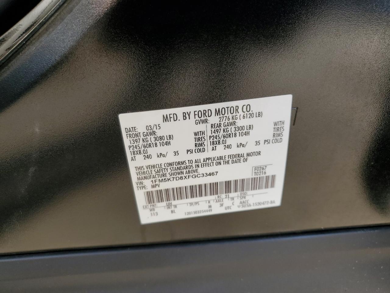 2015 Ford Explorer Xlt VIN: 1FM5K7D8XFGC33467 Lot: 78975444