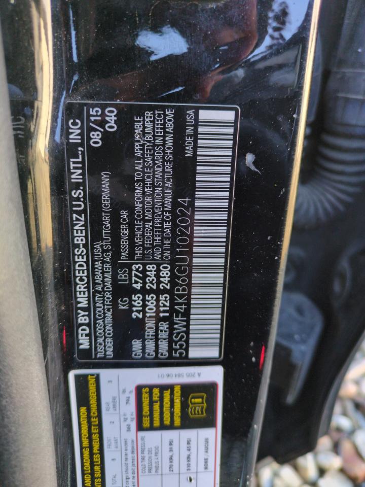 2016 Mercedes-Benz C 300 4Matic VIN: 55SWF4KB6GU102024 Lot: 82163174