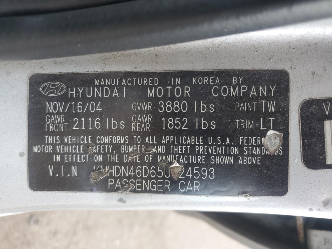 2005 Hyundai Elantra Gls VIN: KMHDN46D65U024593 Lot: 78614304