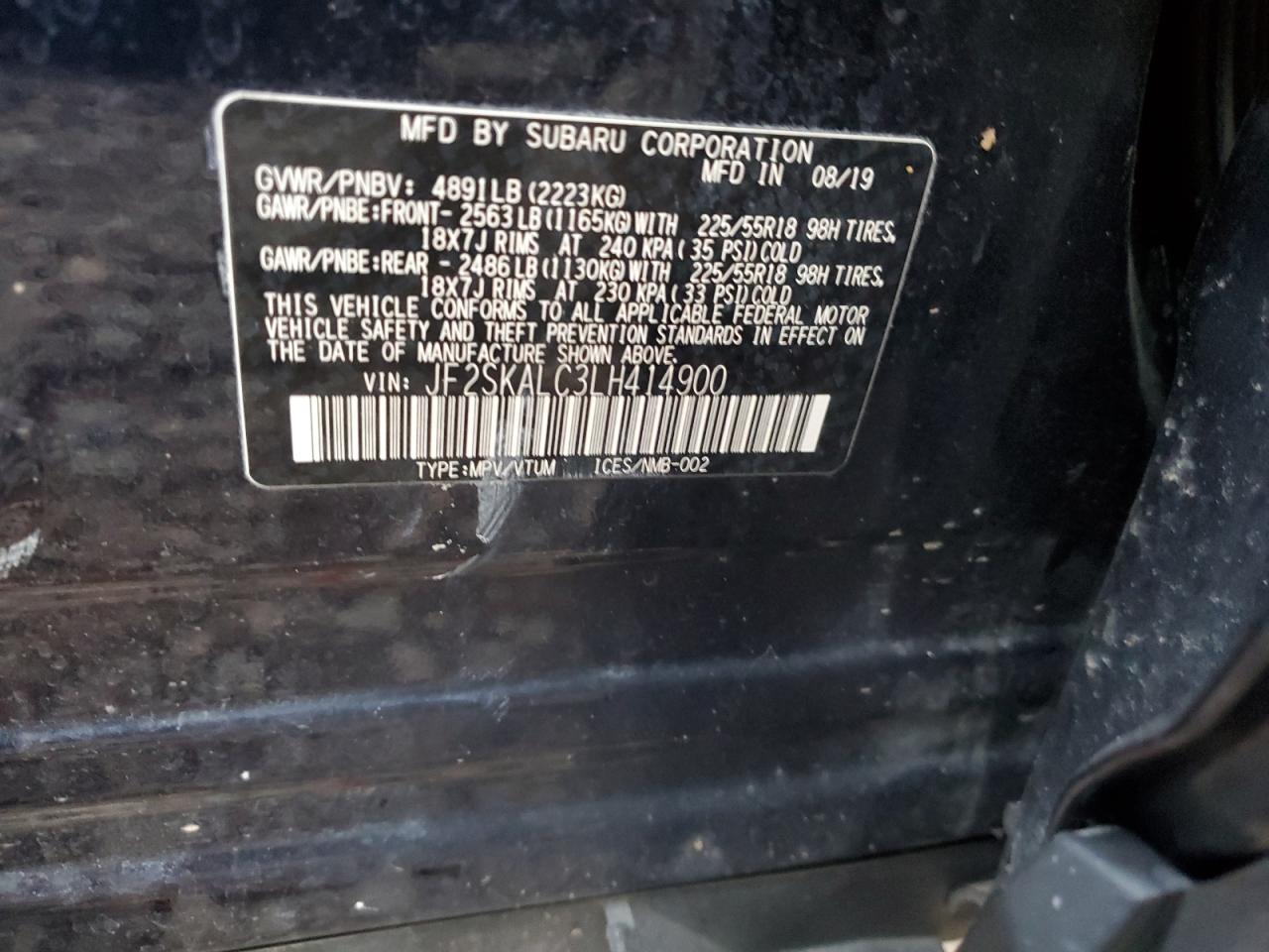 2020 Subaru Forester Sport VIN: JF2SKALC3LH414900 Lot: 80038614