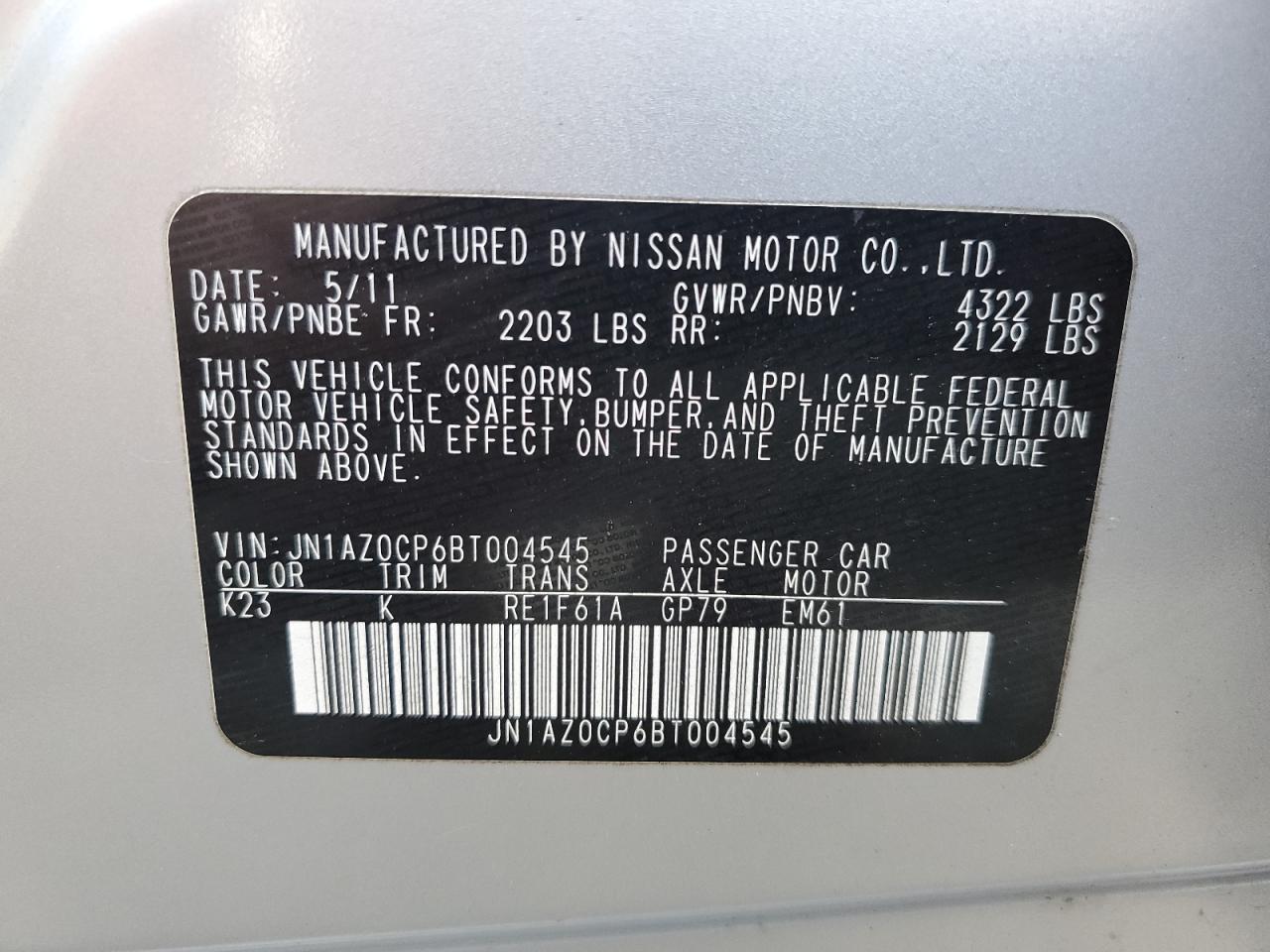 2011 Nissan Leaf Sv VIN: JN1AZ0CP6BT004545 Lot: 79315684