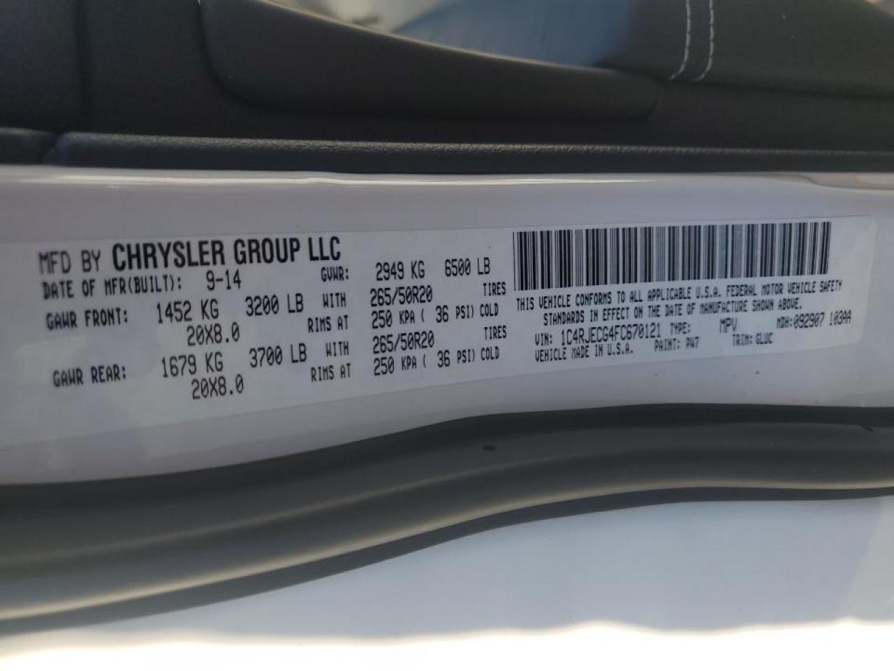 VIN 1C4RJECG4FC670121 2015 JEEP GRAND CHER no.14