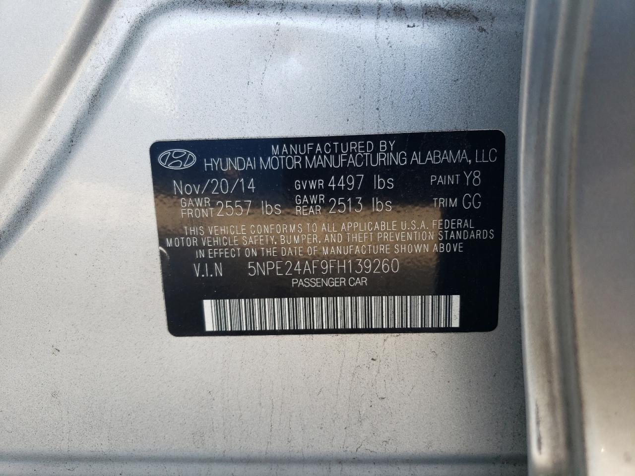 2015 Hyundai Sonata Se VIN: 5NPE24AF9FH139260 Lot: 82215644